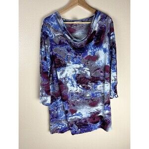 Parsley & Sage 2X Blouse Tunic Top Tie Dye Cowl Neck Art To Wear Lagenlook